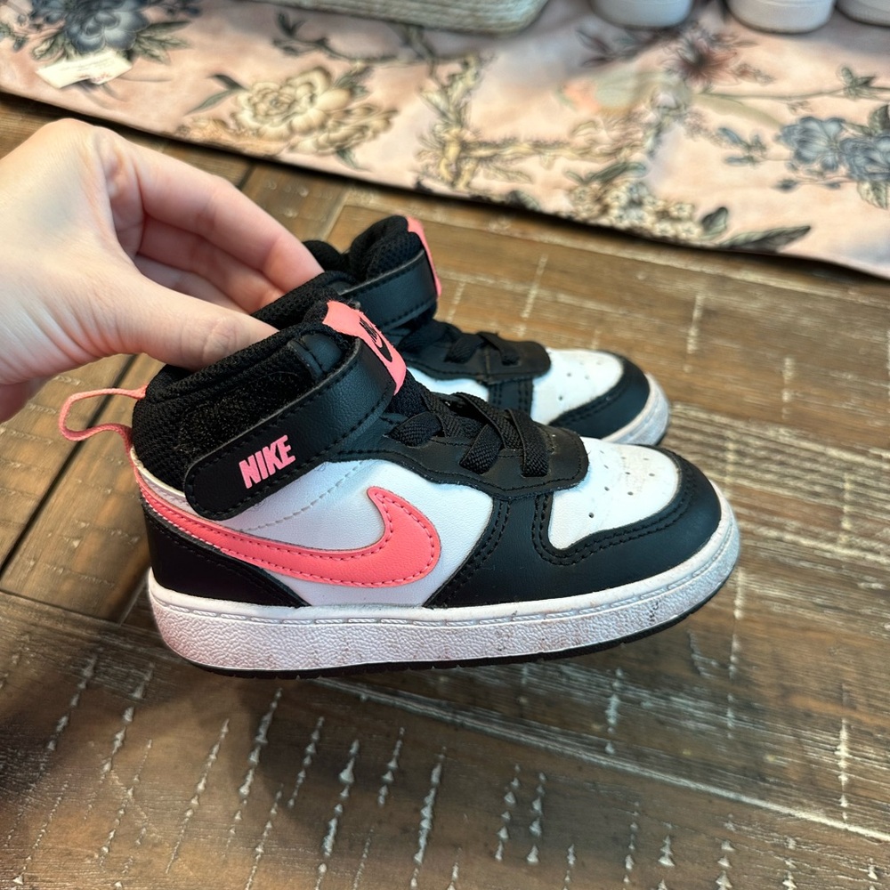 Toddler girl pink, black and white Nikes!